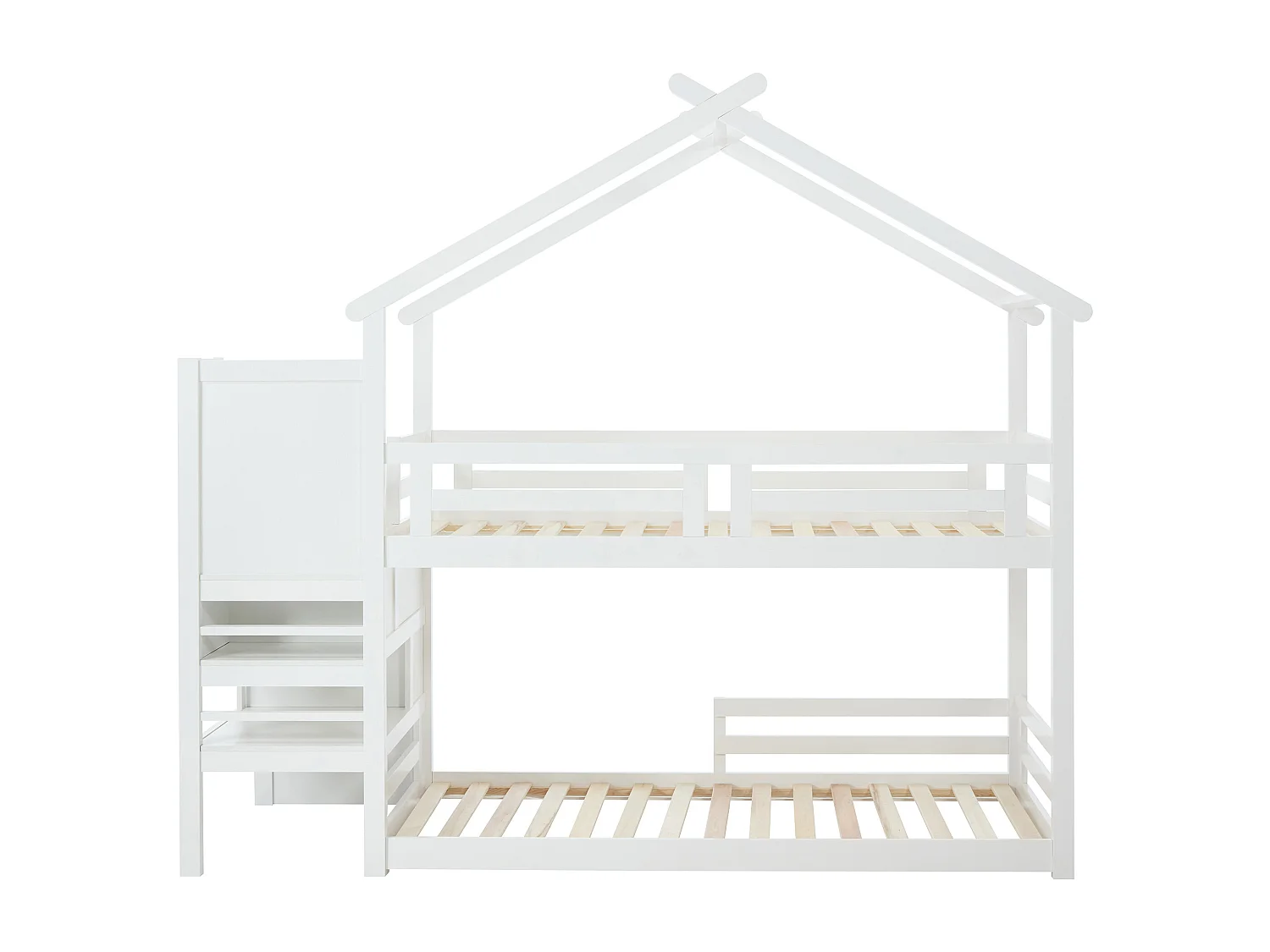 Lit superposé cabane 90 x 190 cm - Pin et MDF + Matelas - Blanc - TALETY