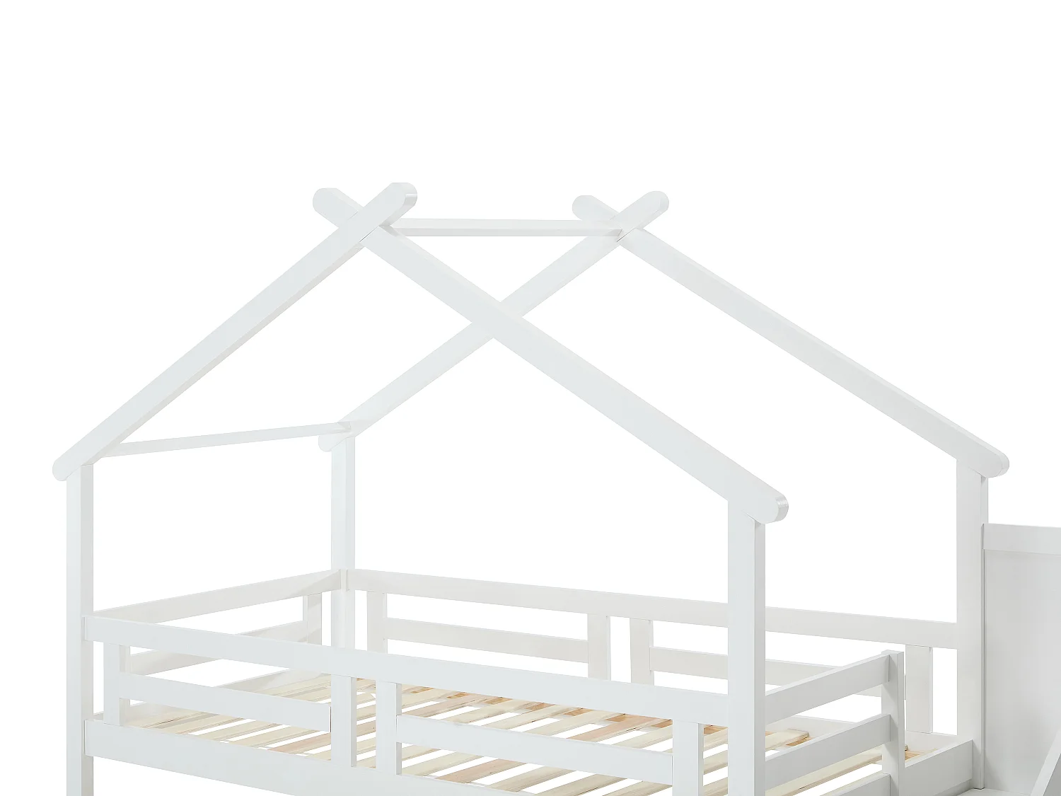 Lit superposé cabane 90 x 190 cm - Pin et MDF + Matelas - Blanc - TALETY