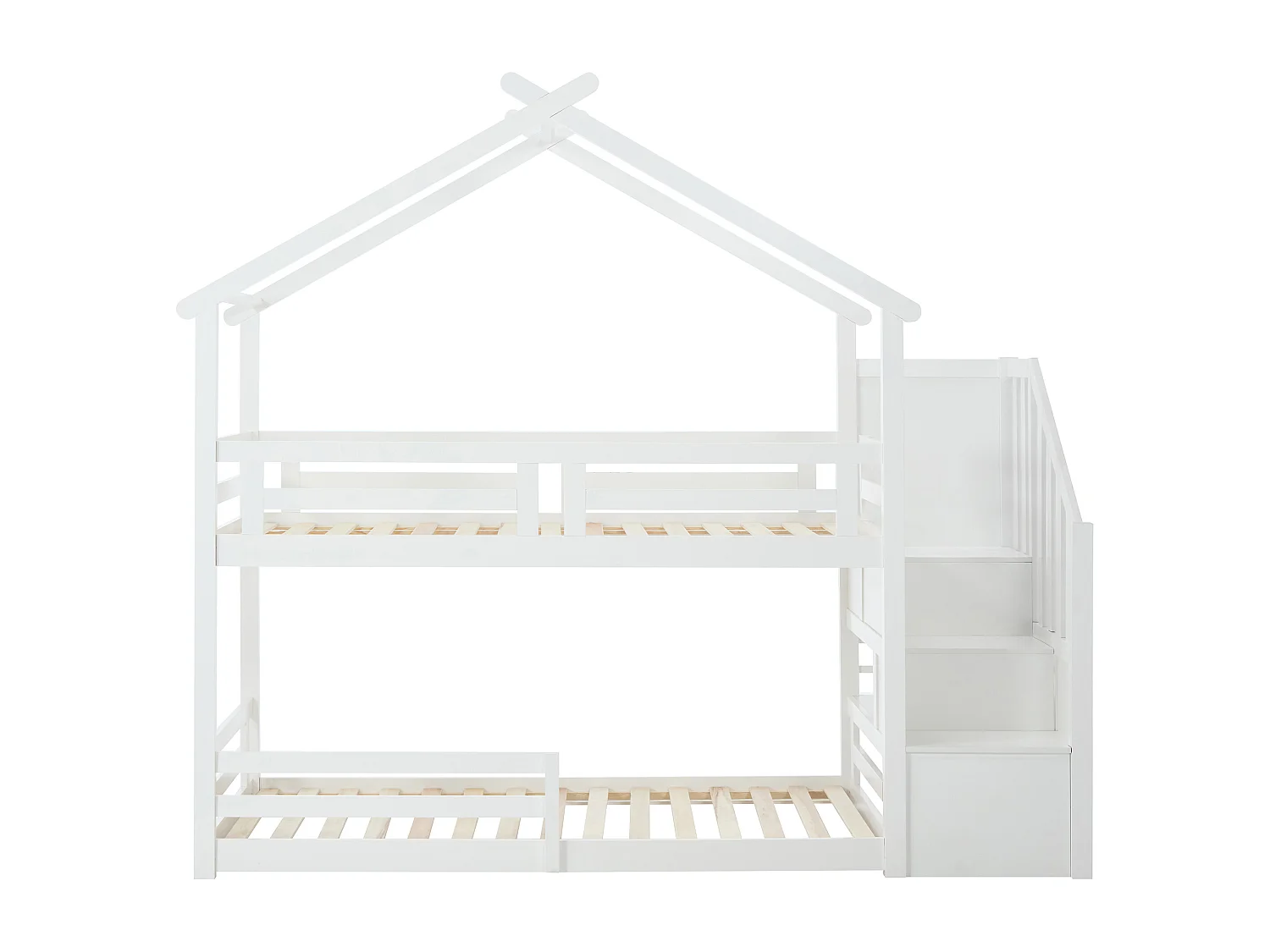 Lit superposé cabane 90 x 190 cm - Pin et MDF + Matelas - Blanc - TALETY