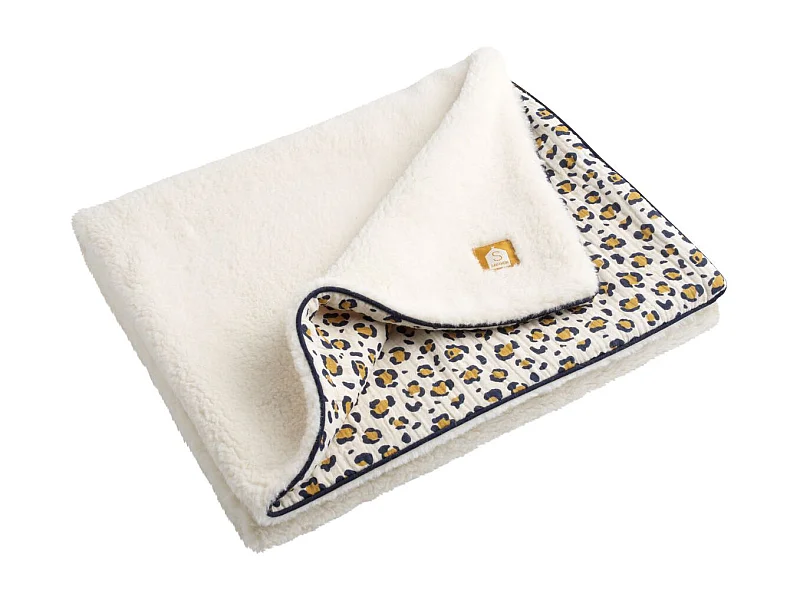 Couverture bébé léopard en gaze de coton et sherpa LEOPARD - Sauthon
