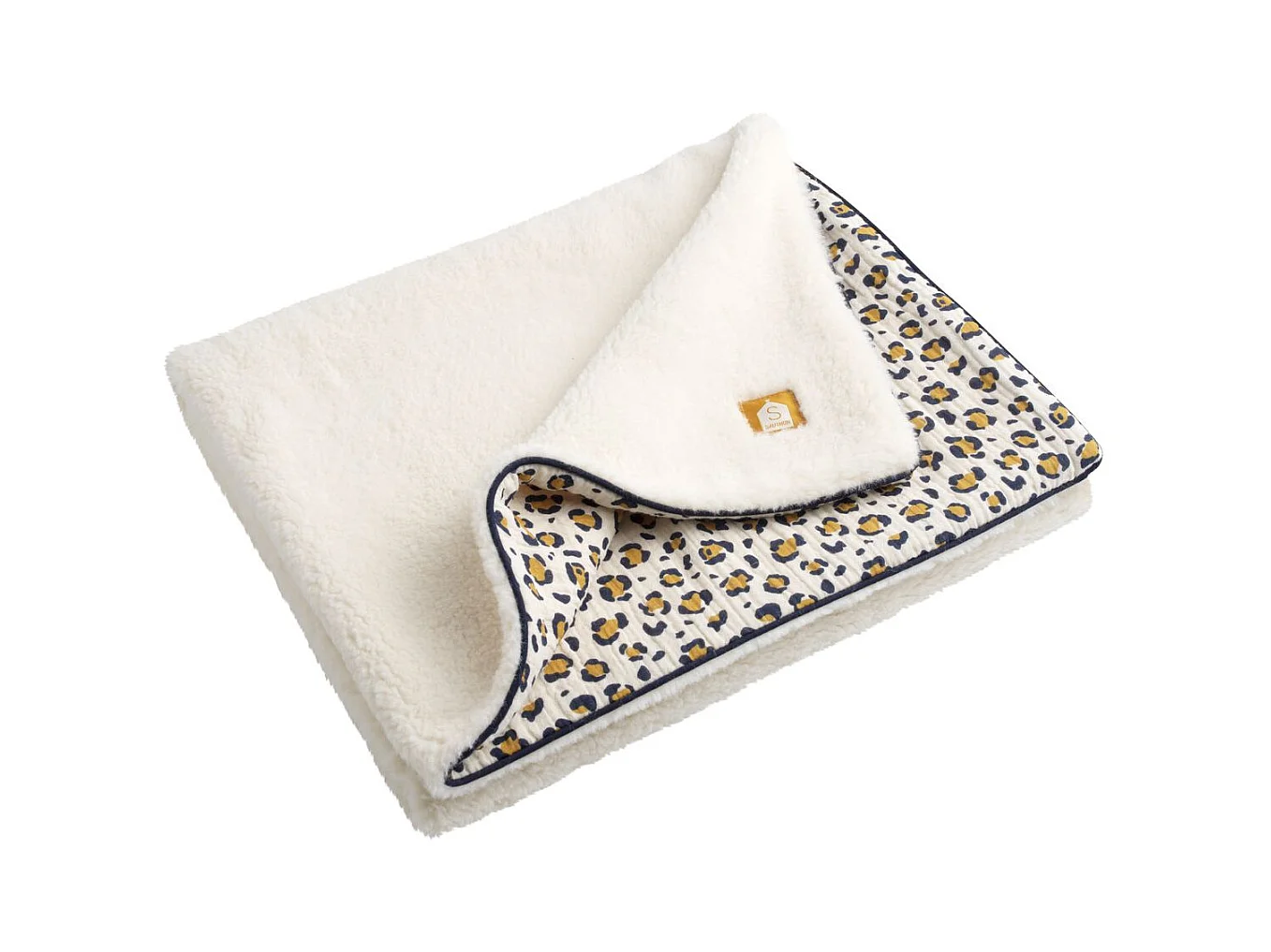 Couverture bébé léopard en gaze de coton et sherpa LEOPARD - Sauthon