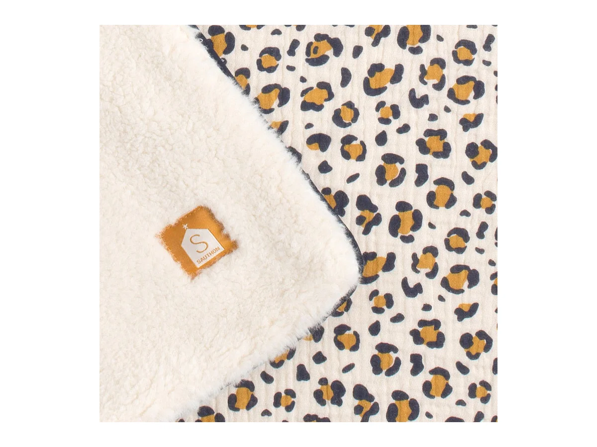 Couverture bébé léopard en gaze de coton et sherpa LEOPARD - Sauthon