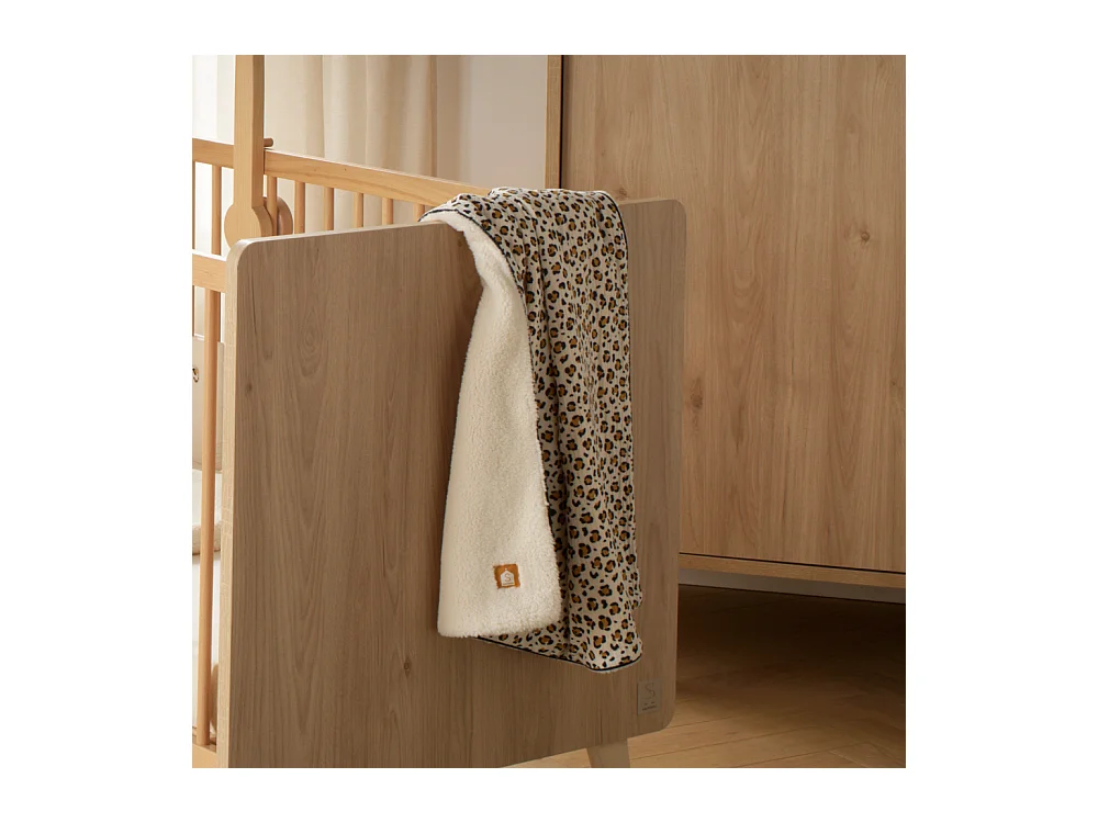 Couverture bébé léopard en gaze de coton et sherpa LEOPARD - Sauthon