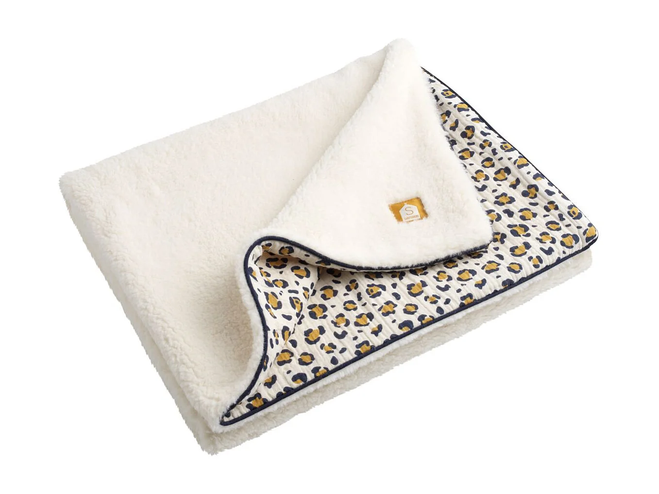 Couverture bébé léopard en gaze de coton et sherpa LEOPARD - Sauthon