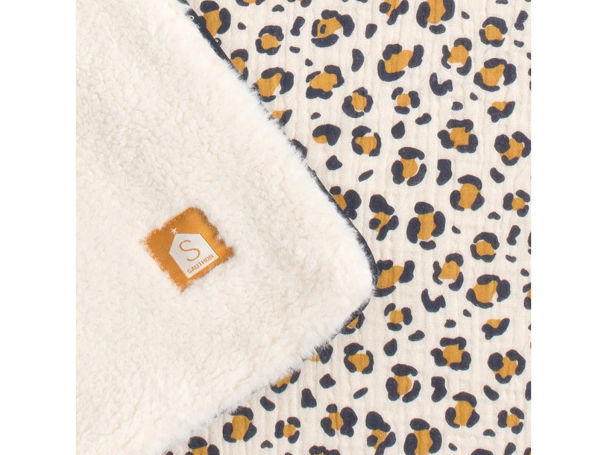 Couverture bébé léopard en gaze de coton et sherpa LEOPARD - Sauthon