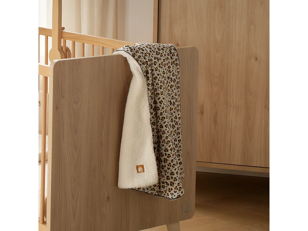 Couverture bébé léopard en gaze de coton et sherpa LEOPARD - Sauthon