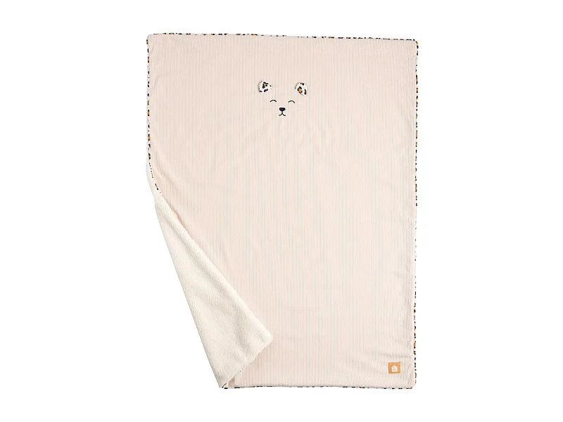 Couverture bébé en velours cotelé et sherpa LEOPARD - Sauthon