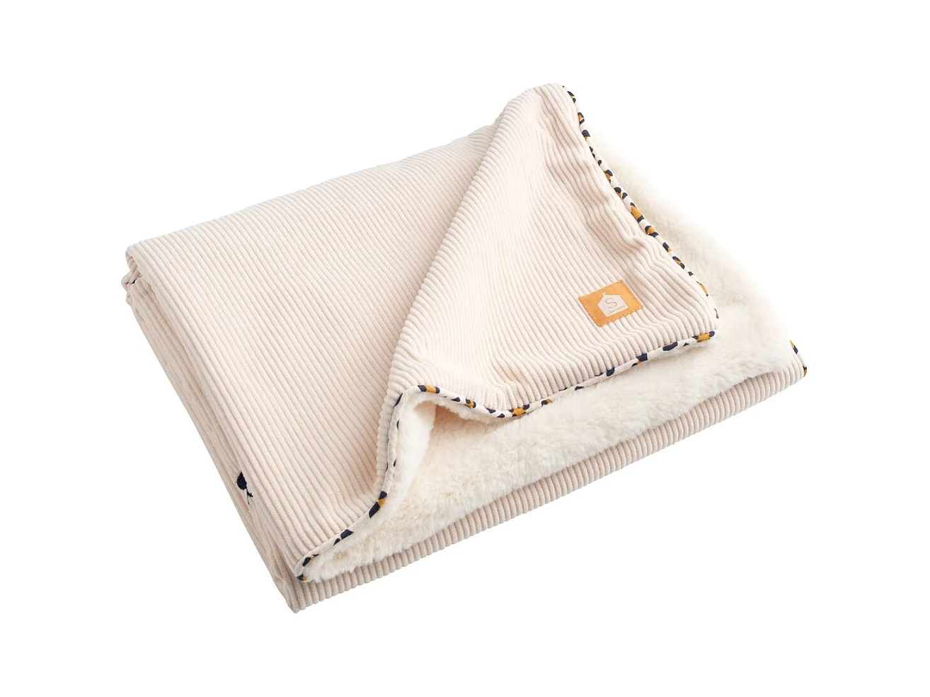 Couverture bébé en velours cotelé et sherpa LEOPARD - Sauthon