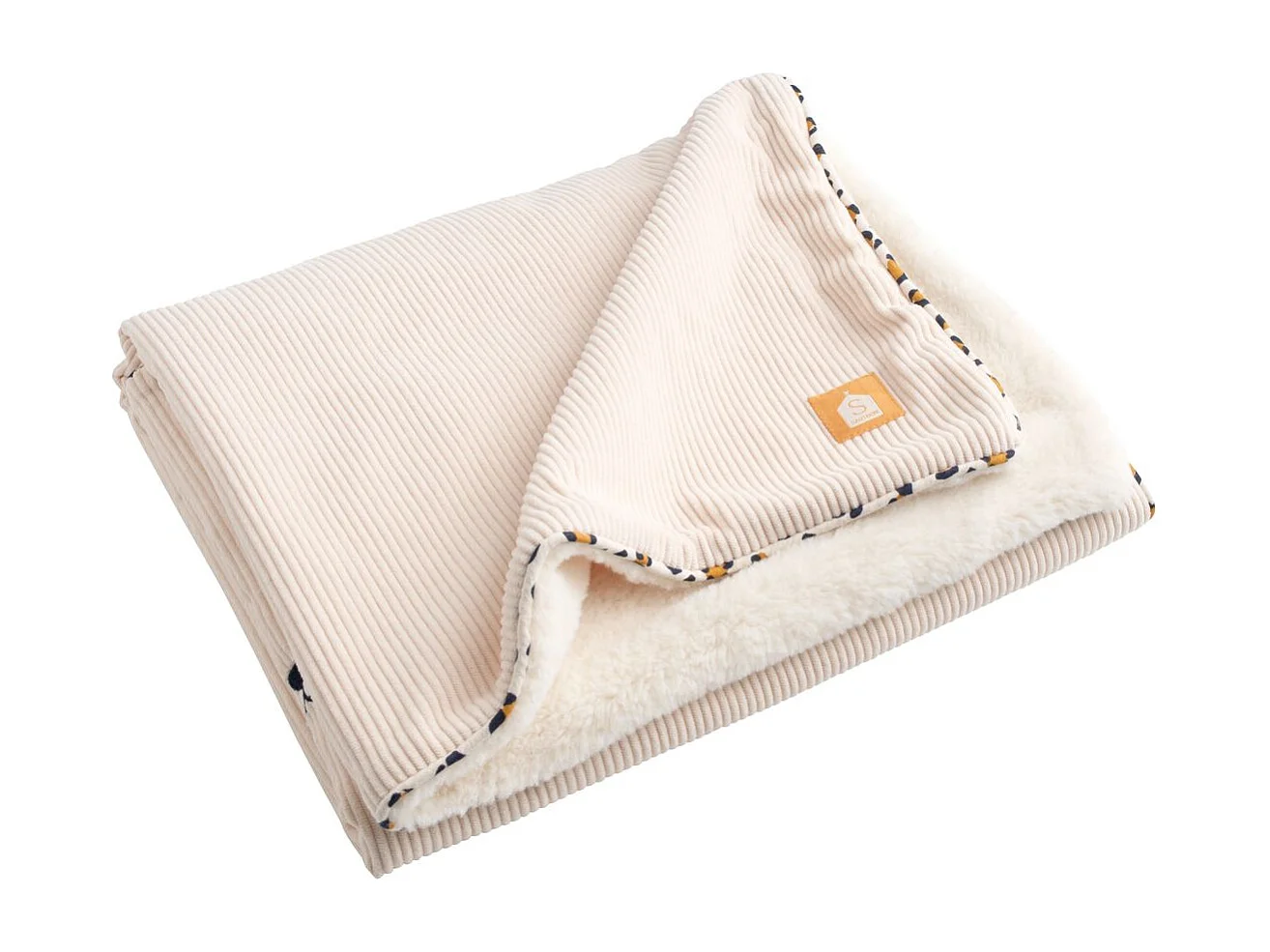Couverture bébé en velours cotelé et sherpa LEOPARD - Sauthon
