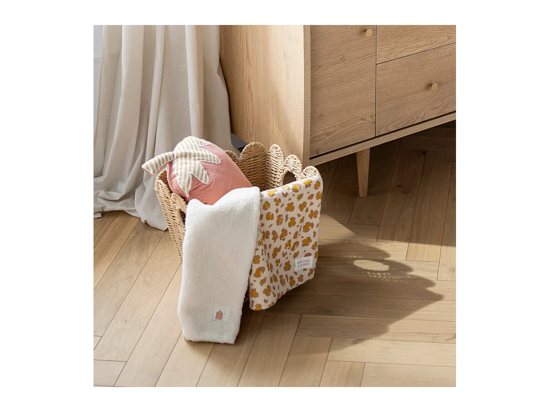 Couverture bébé léopard en gaze de coton et sherpa PETIT CHOU - Sauthon