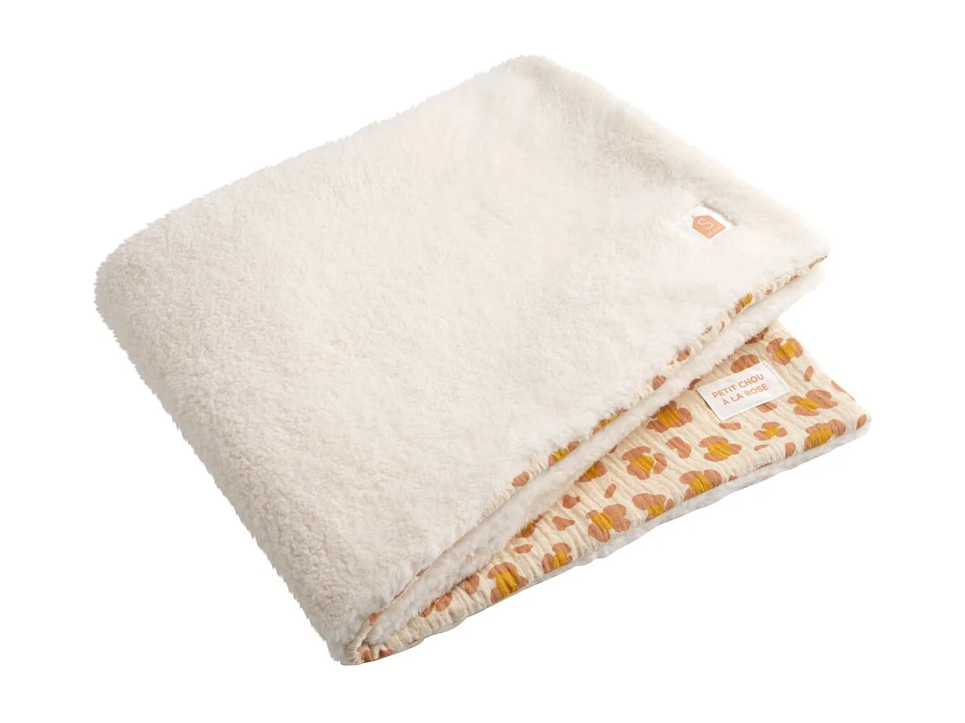 Couverture bébé léopard en gaze de coton et sherpa PETIT CHOU - Sauthon