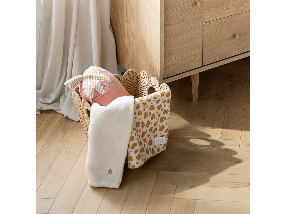 Couverture bébé léopard en gaze de coton et sherpa PETIT CHOU - Sauthon