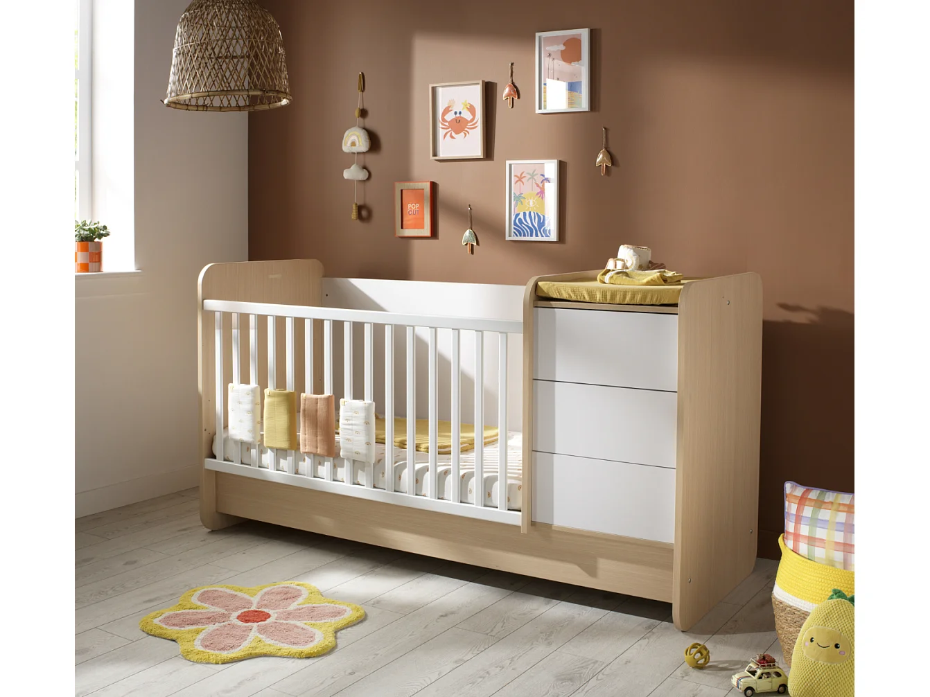 Lit combiné 140x70 évolutif en 90x190 avec commode à langer 3 tiroirs BALLOON - Sauthon