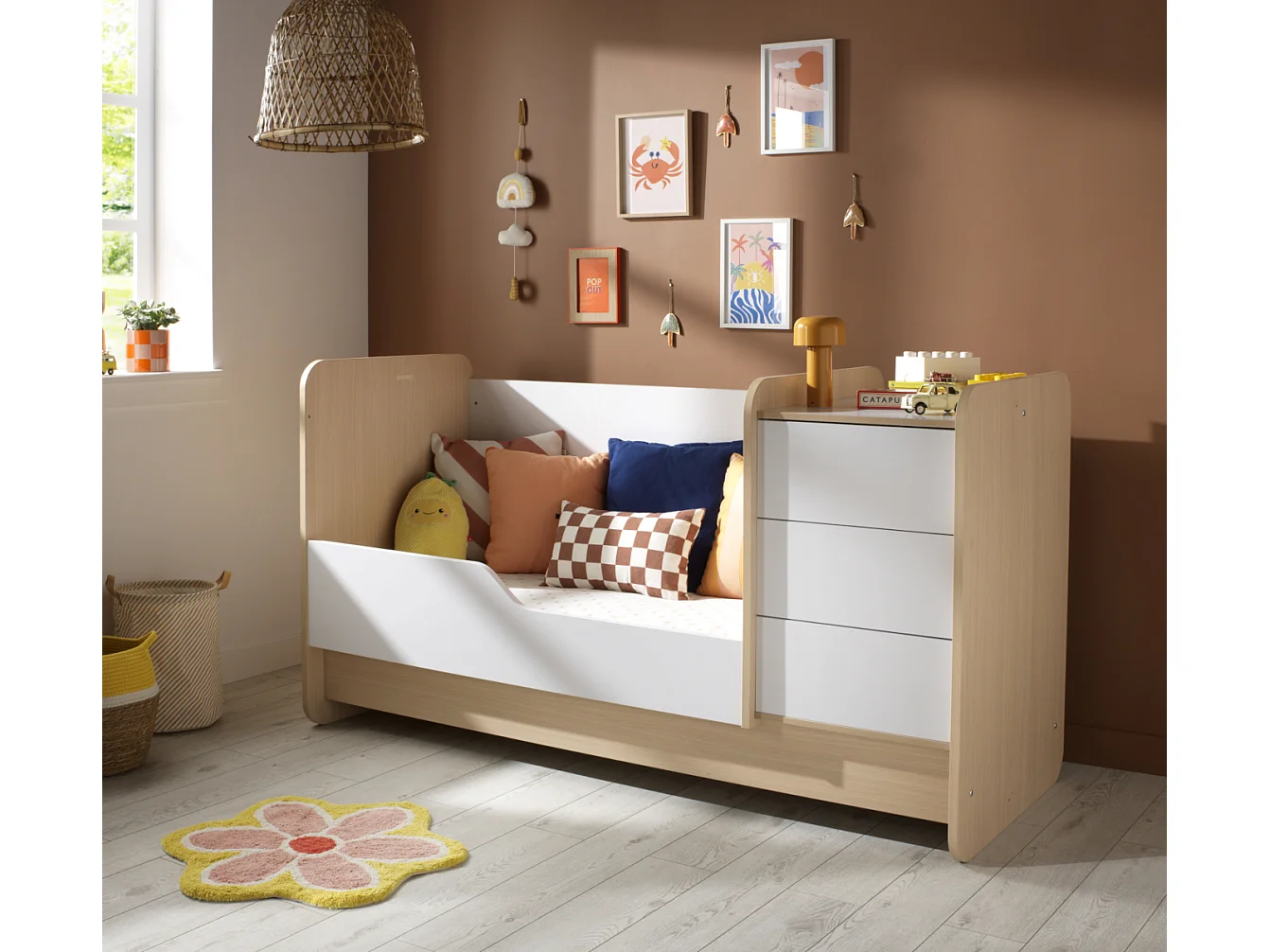 Lit combiné 140x70 évolutif en 90x190 avec commode à langer 3 tiroirs BALLOON - Sauthon