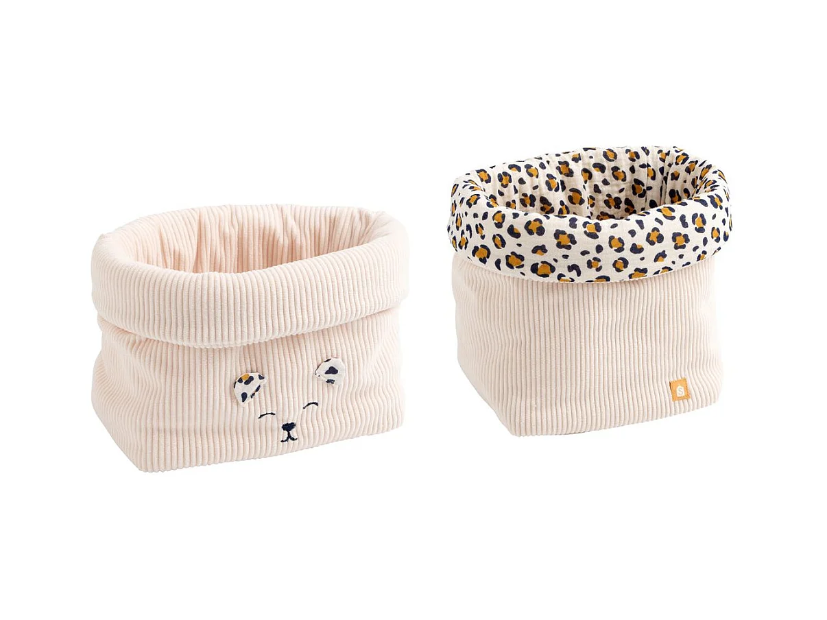 Lot de 2 panières de rangement en velours côtelé détail léopard LEOPARD - Sauthon