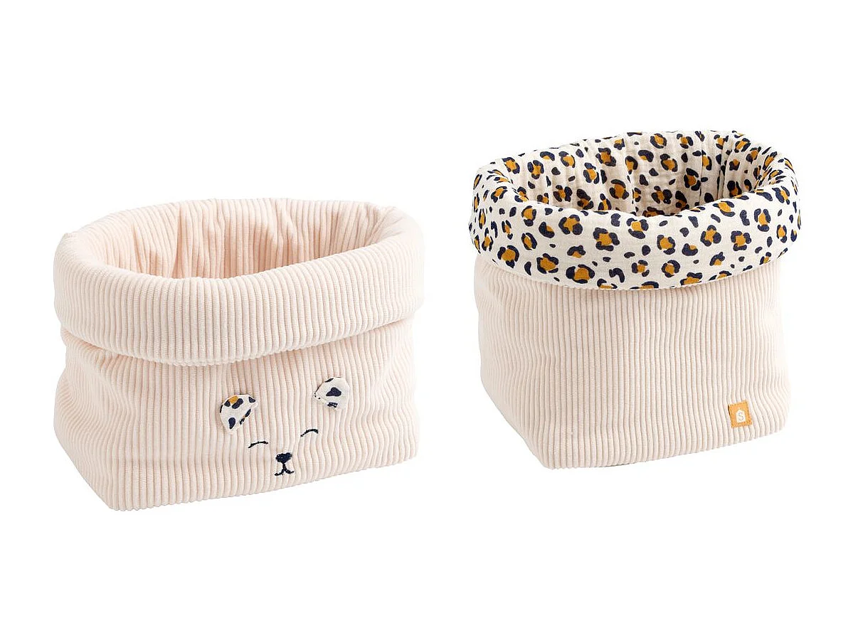 Lot de 2 panières de rangement en velours côtelé détail léopard LEOPARD - Sauthon