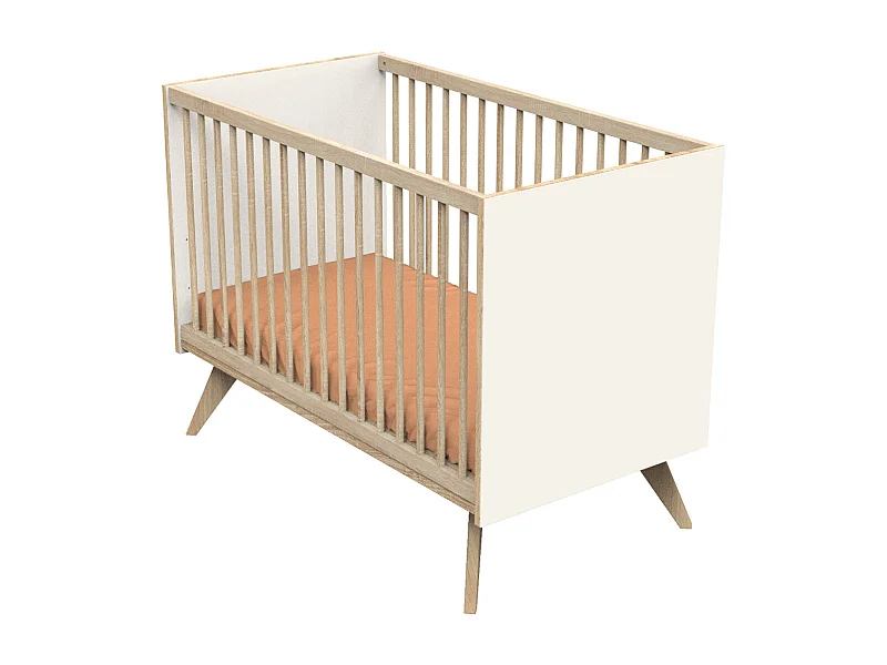 Lit bébé 120x60 à barreaux sur pieds décor vanille CAMILLE - Sauthon