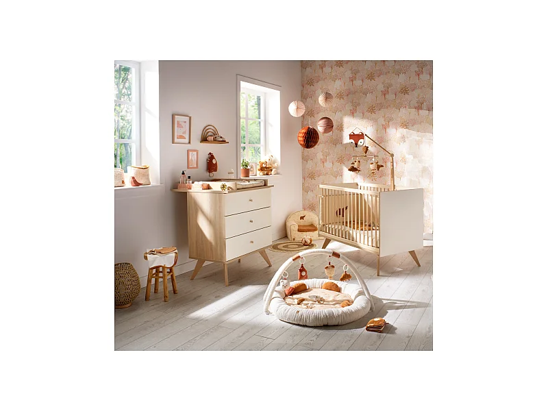 Chambre bébé complète Camille, Lit 120x60 et Commode à langer - décor vanille CAMILLE - Sauthon