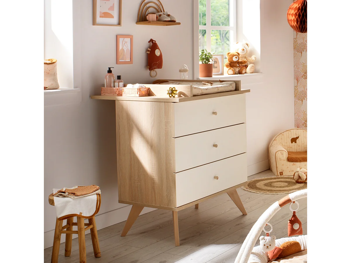 Chambre bébé complète Camille, Lit 120x60 et Commode à langer - décor vanille CAMILLE - Sauthon