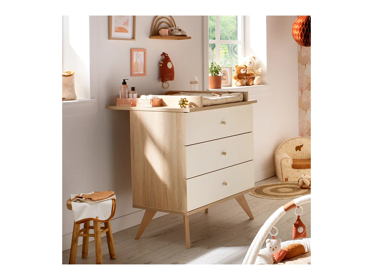 Commode 3 tiroirs avec pieds bois décor vanille CAMILLE - Sauthon