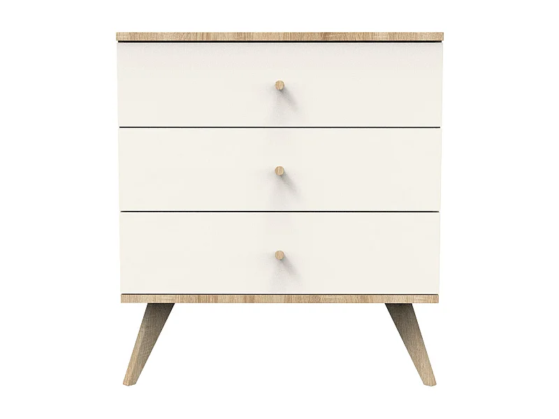 Commode 3 tiroirs avec pieds bois décor vanille CAMILLE - Sauthon