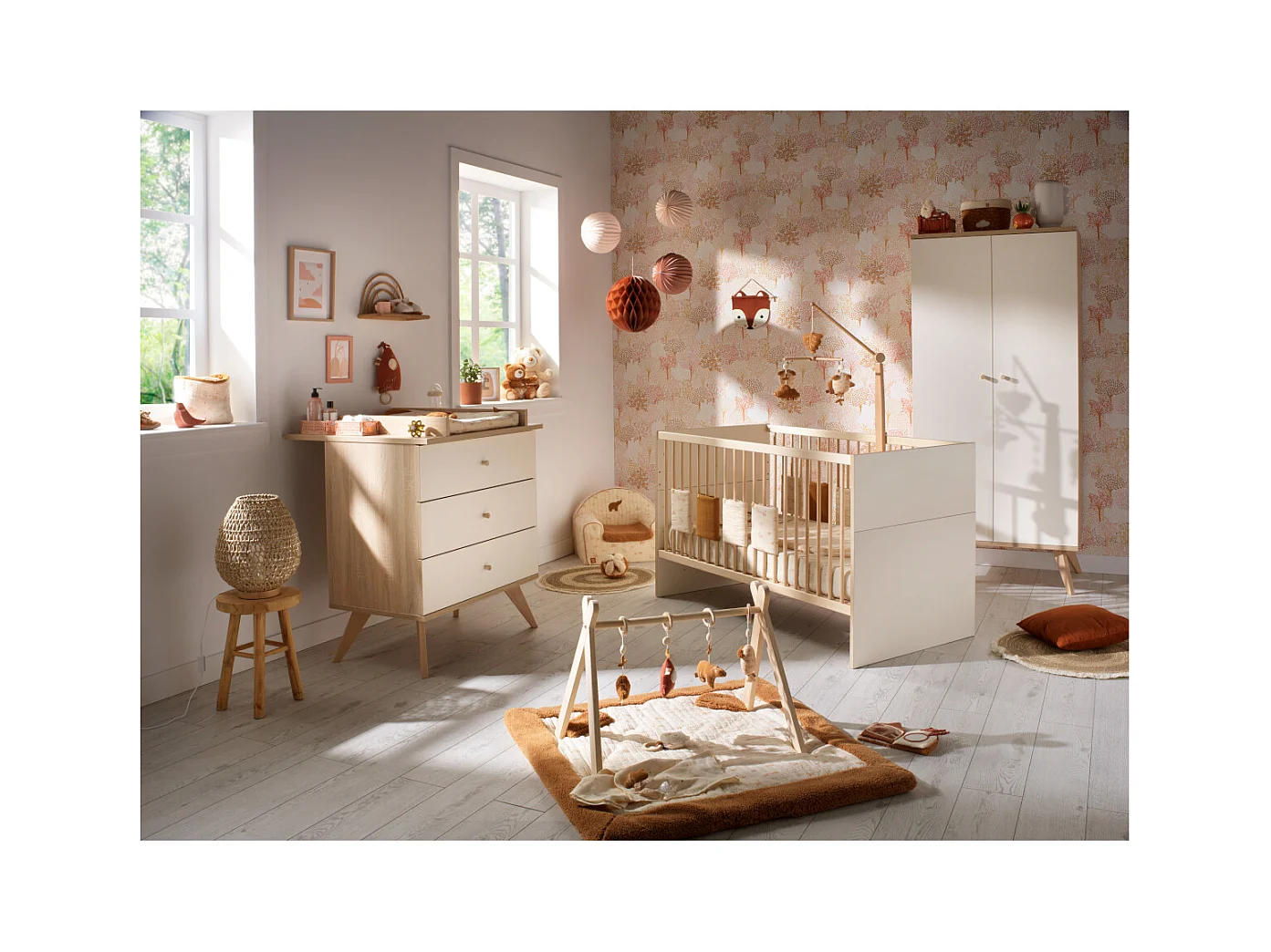 Lit bébé évolutif 140x70 - Little Big Bed décor vanille CAMILLE - Sauthon