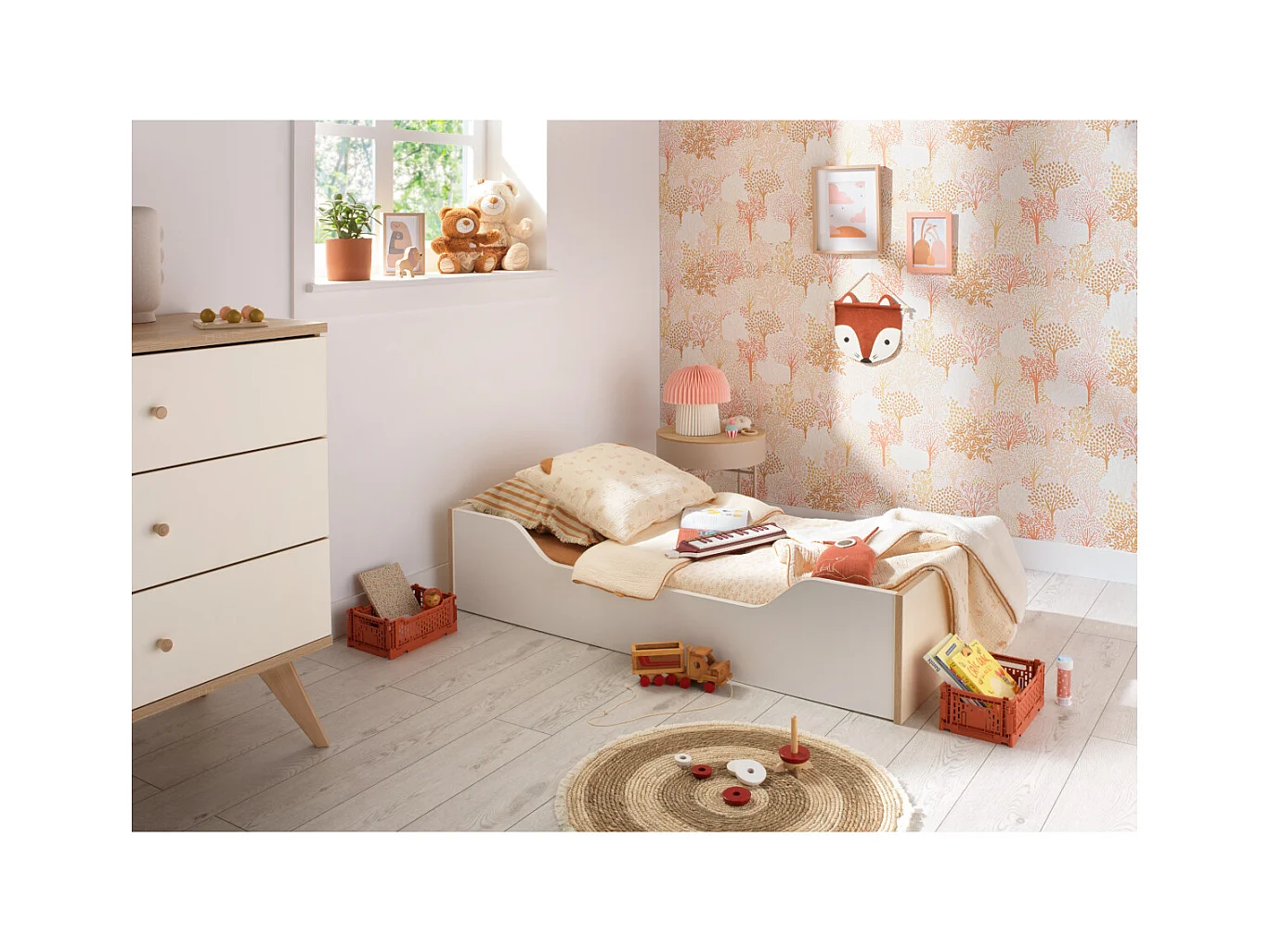 Lit bébé évolutif 140x70 - Little Big Bed décor vanille CAMILLE - Sauthon