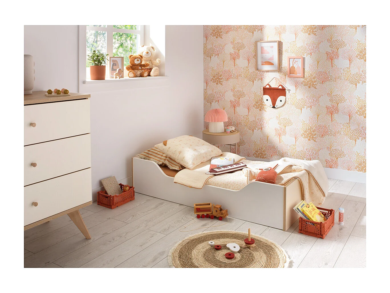 Lit bébé évolutif 140x70 - Little Big Bed décor vanille CAMILLE - Sauthon