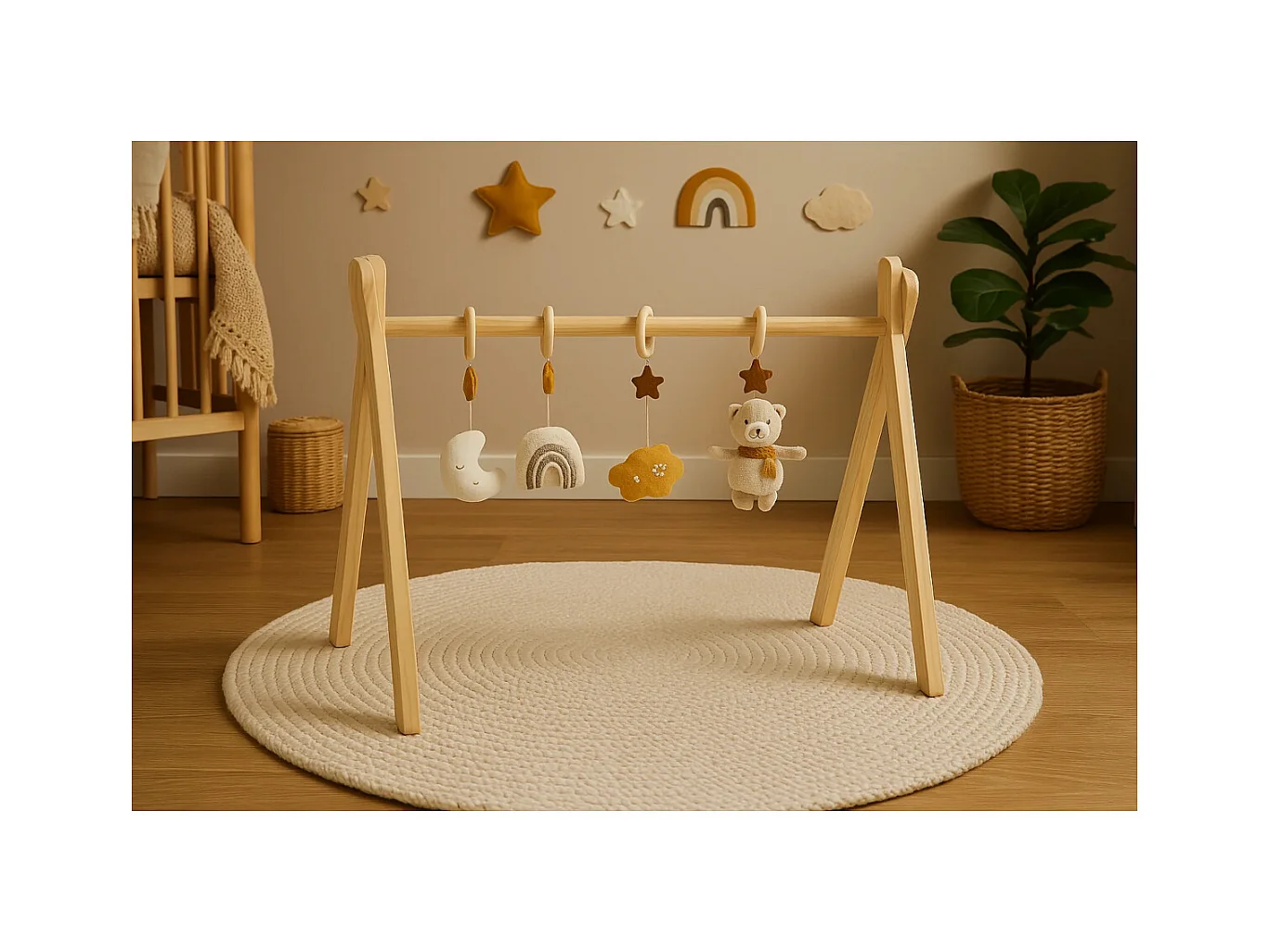 Arche d'éveil bois avec 4 jouets PETIT SOLEIL - Sauthon