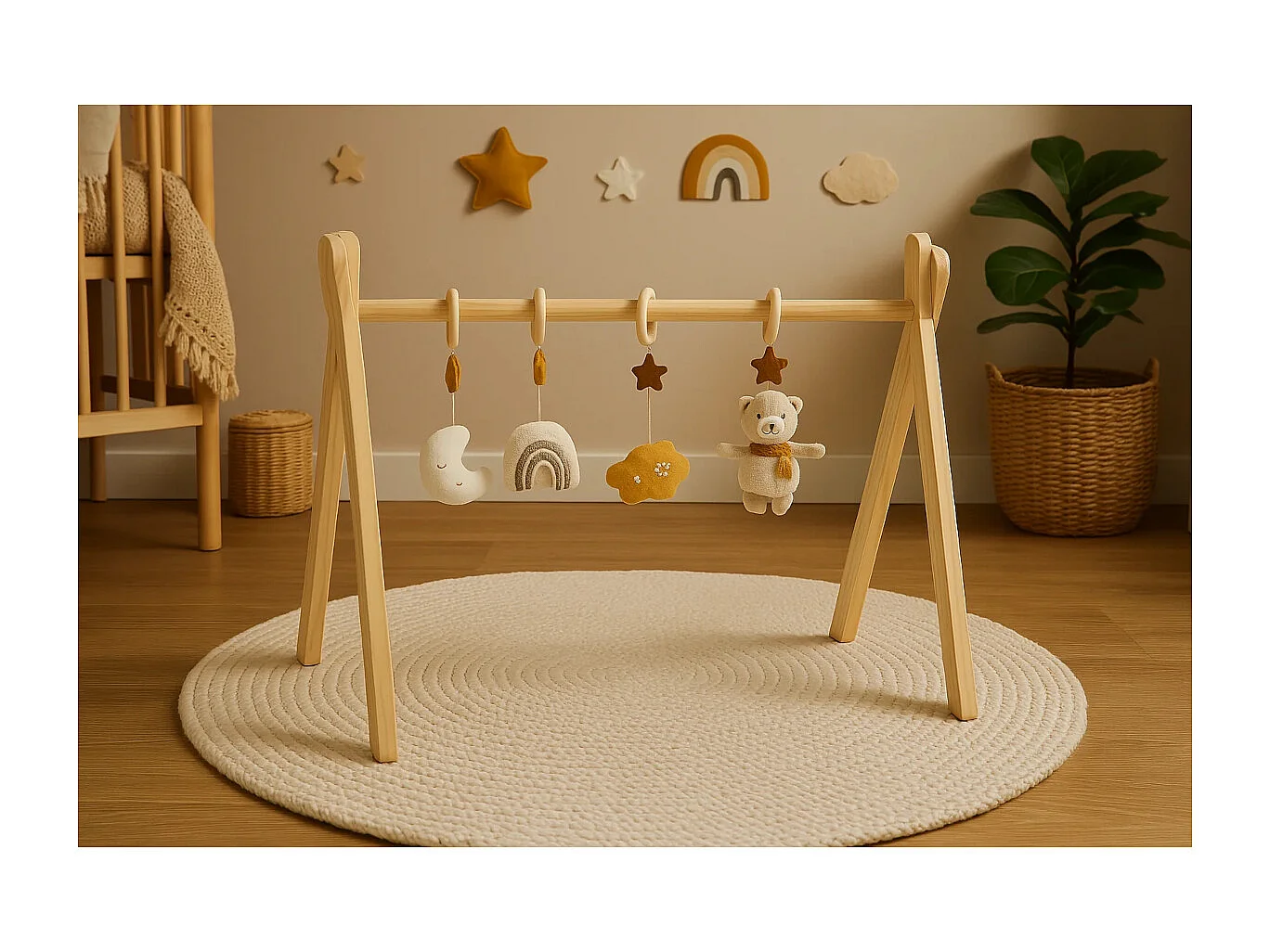 Arche d'éveil bois avec 4 jouets PETIT SOLEIL - Sauthon