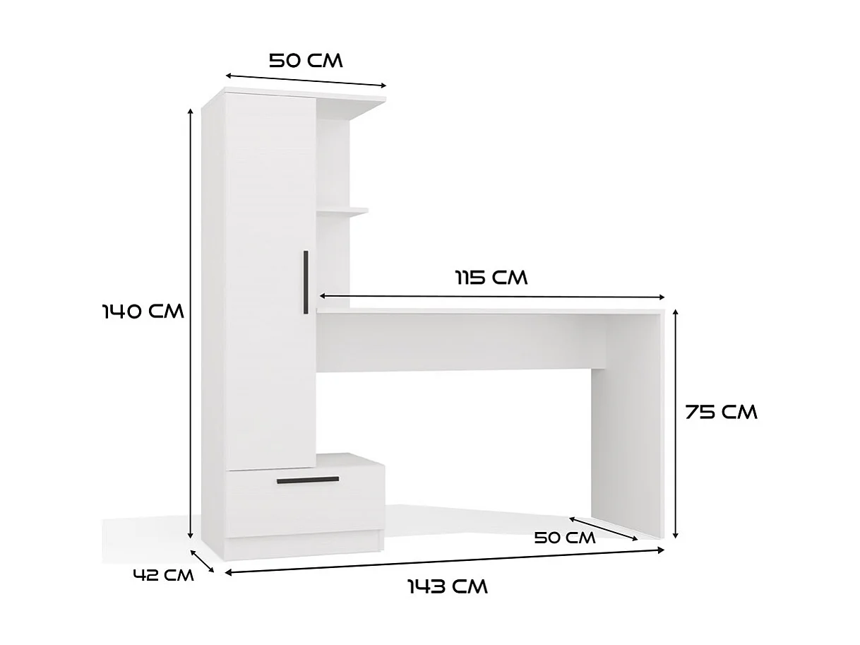 Bureau, blanc, 143 x 140 x 50 cm