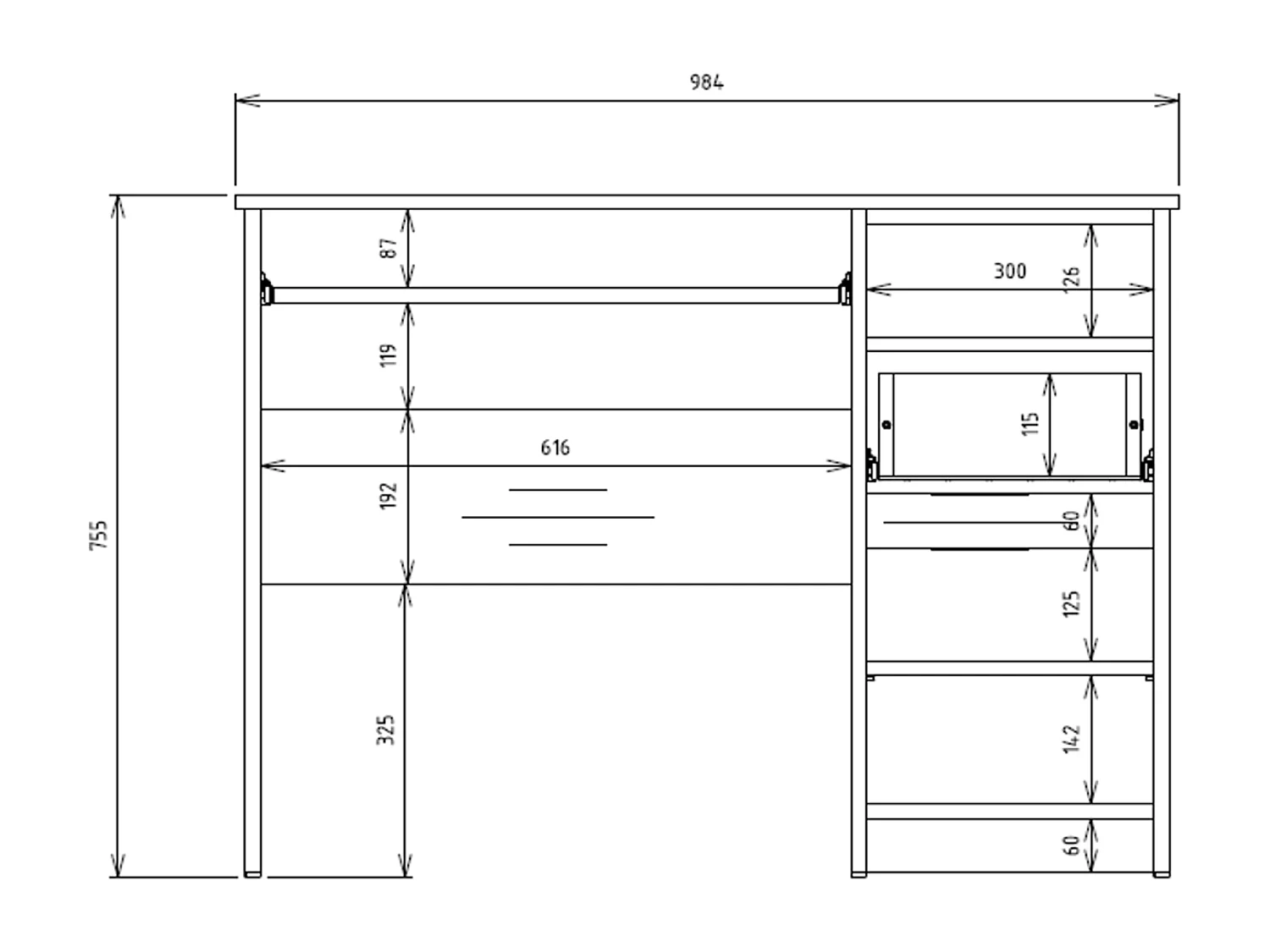 Bureau, blanc, 98,5 x 75,5 x 51 cm