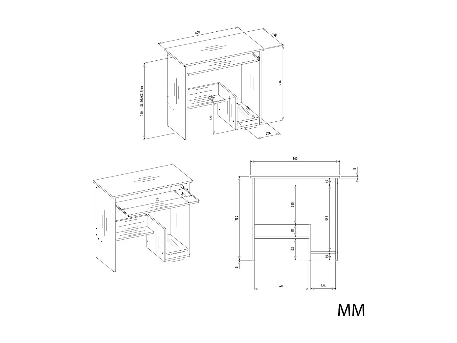 Bureau, blanc, 80 x 75 x 40 cm