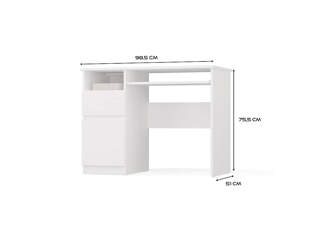 Bureau, blanc, 98,5 x 75,5 x 51 cm