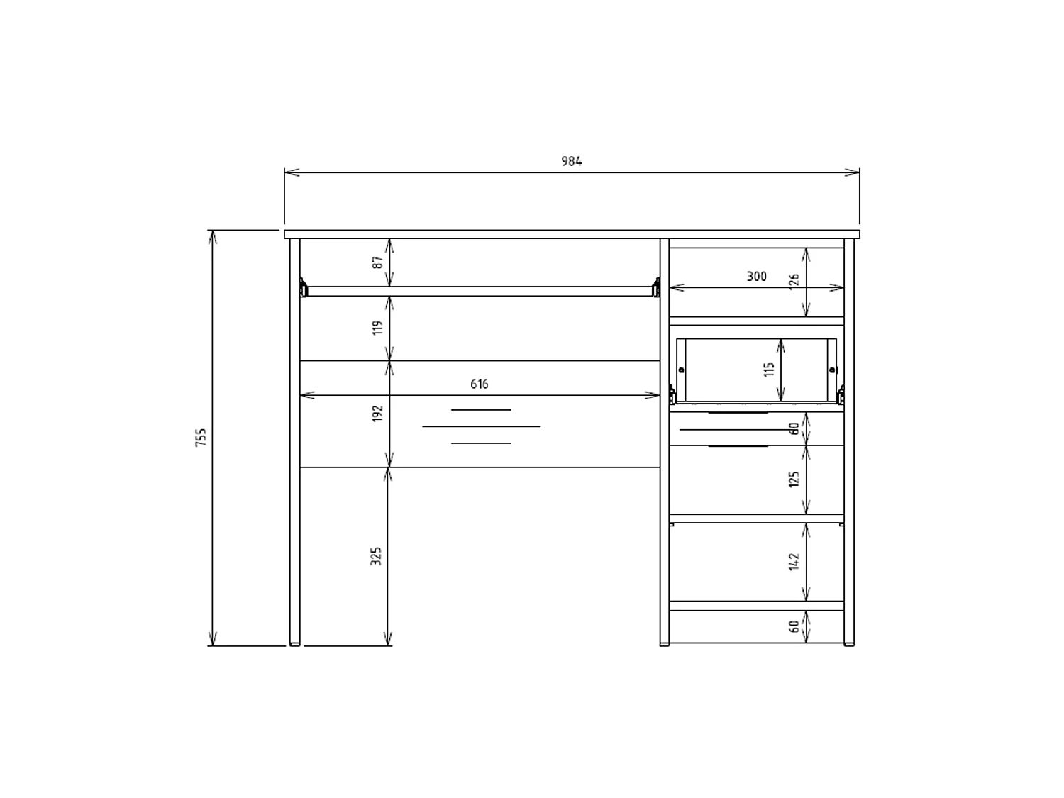 Bureau, blanc, 98,5 x 75,5 x 51 cm