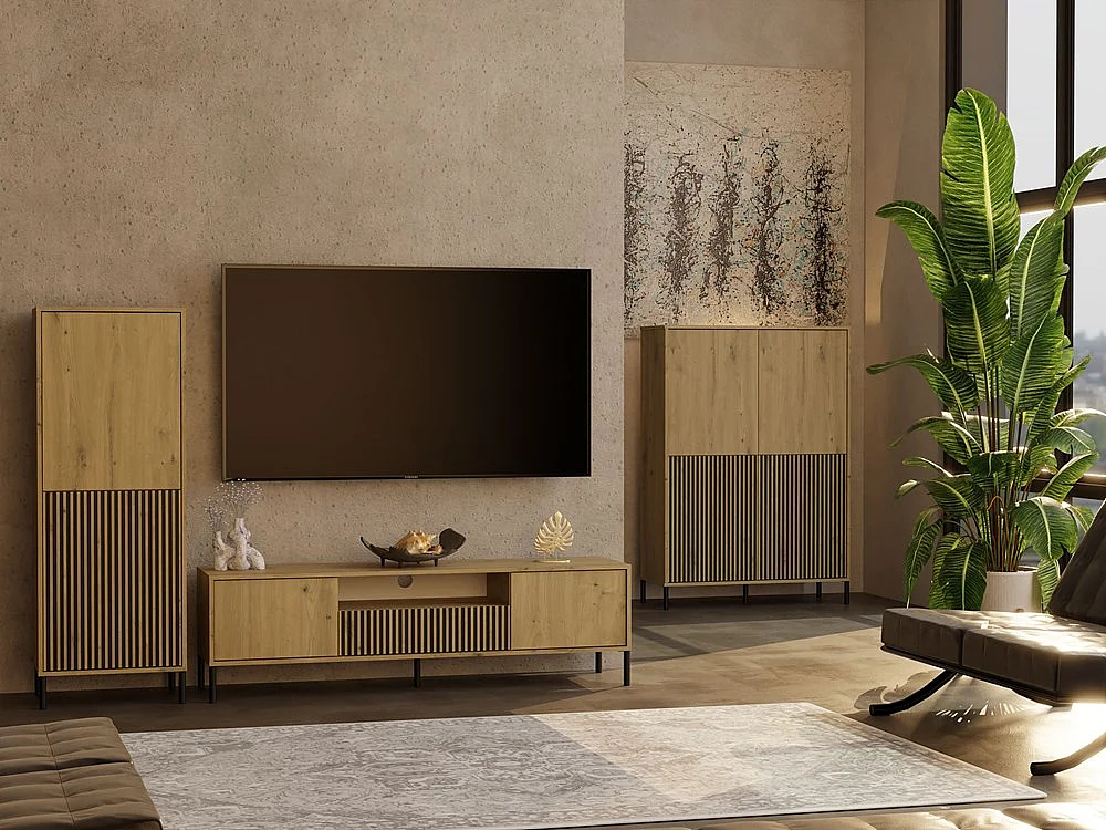 Meuble TV, chêne Artisan, 164 x 47 x 40 cm