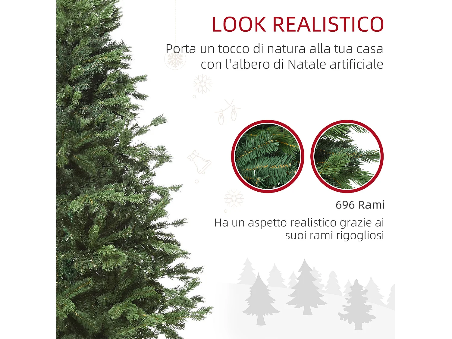 Albero artificiale gigante con rami e base rimovibile in pvc verde