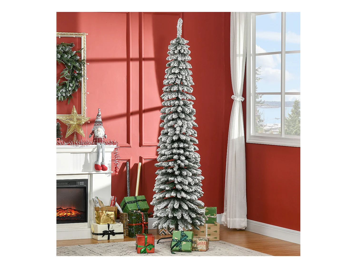 Albero di natale innevato a 3 sezioni con 490 rami 54x54x210 cm verde