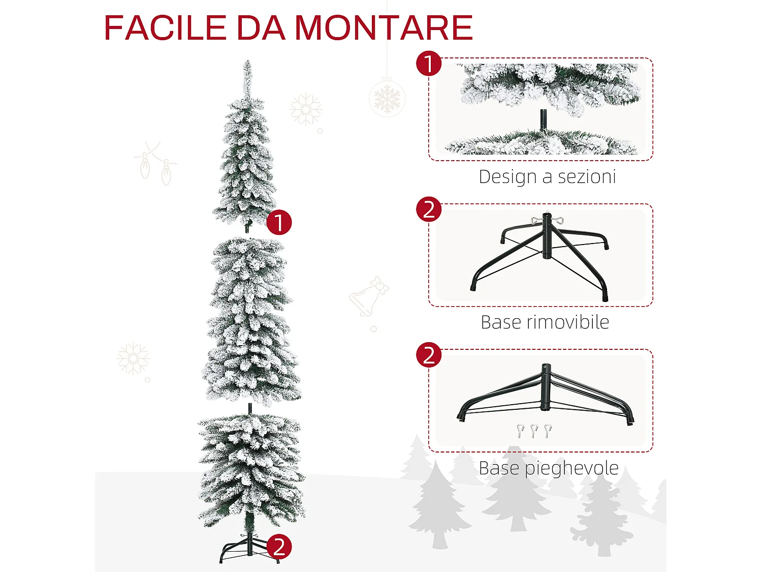 Albero di natale innevato a 3 sezioni con 490 rami 54x54x210 cm verde
