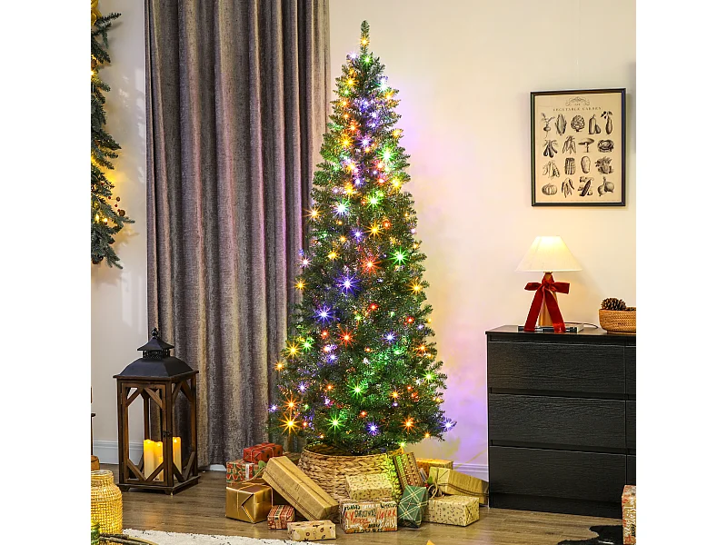 Albero di Natale alto 210 cm con 350 luci bianche e colorate