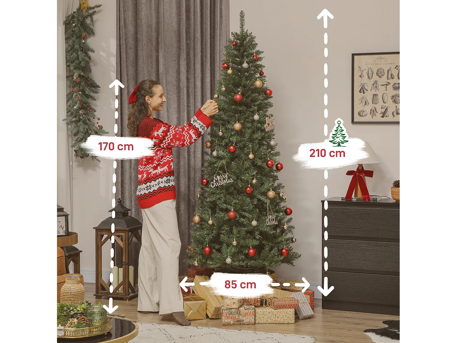 Albero di Natale alto 210 cm con 350 luci bianche e colorate