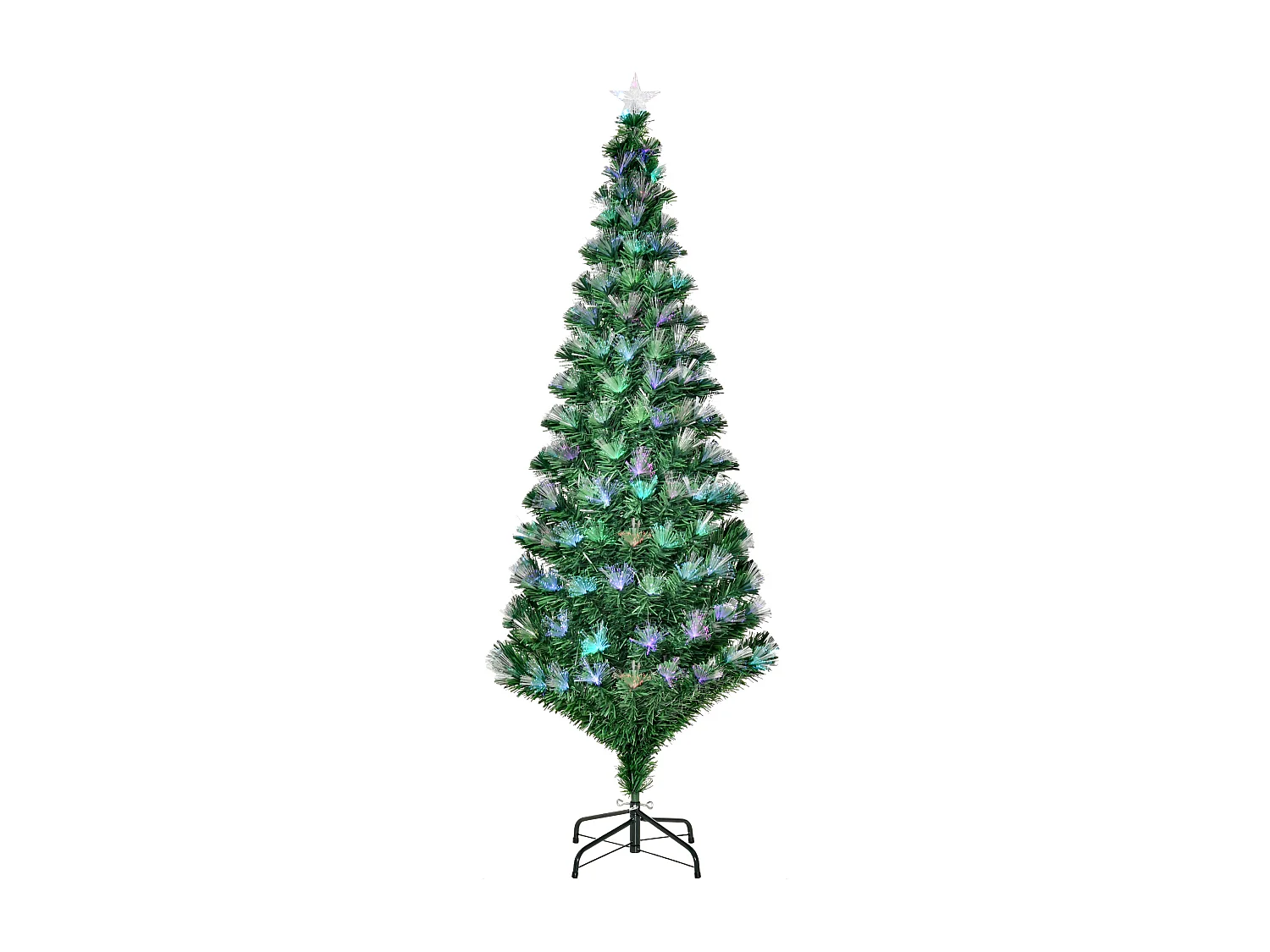 Albero di natale con led e fibre ottiche colorate in pvc verde