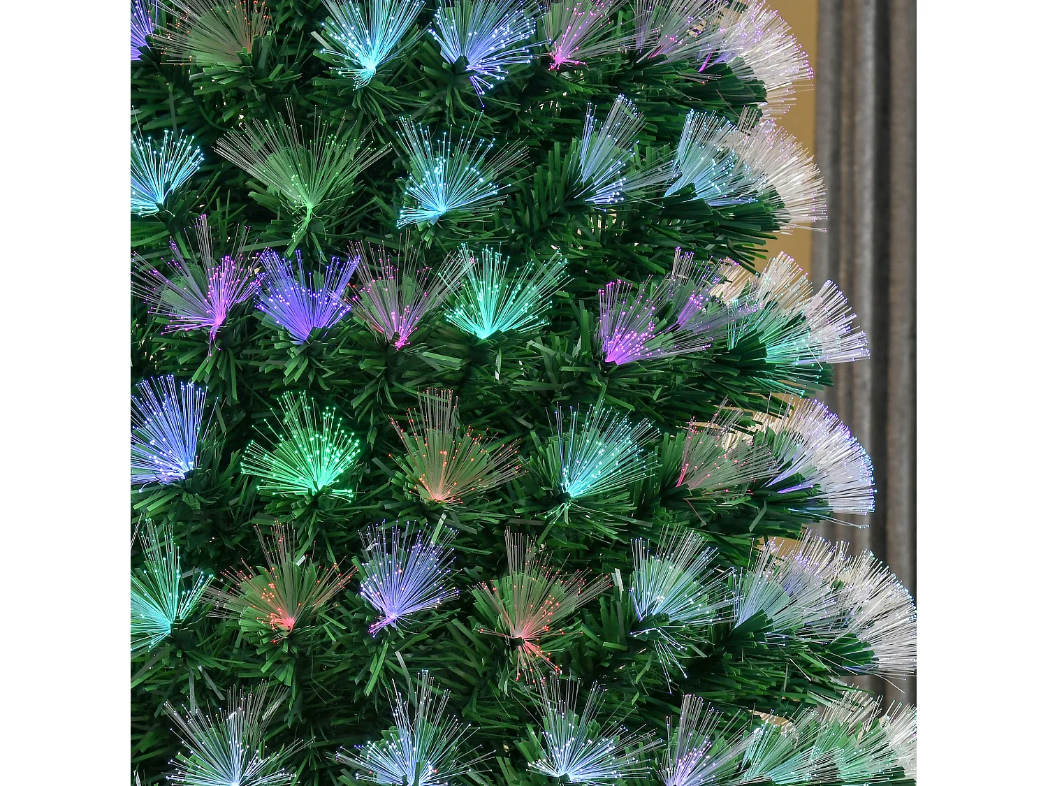 Albero di natale con led e fibre ottiche colorate in pvc verde