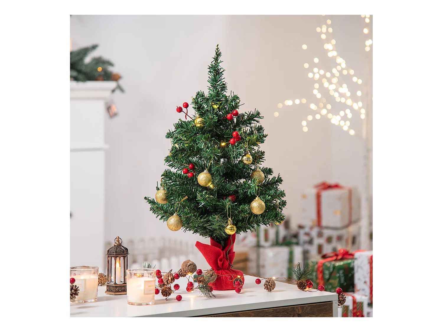 Albero di natale con led e rami in pvc multicolore