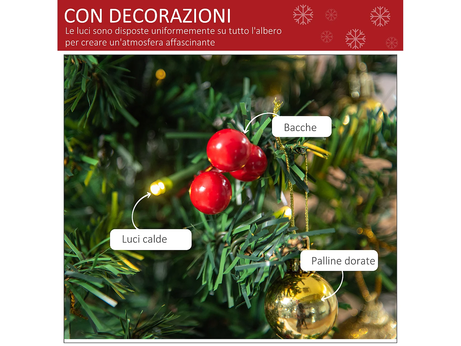 Albero di natale con led e rami in pvc multicolore