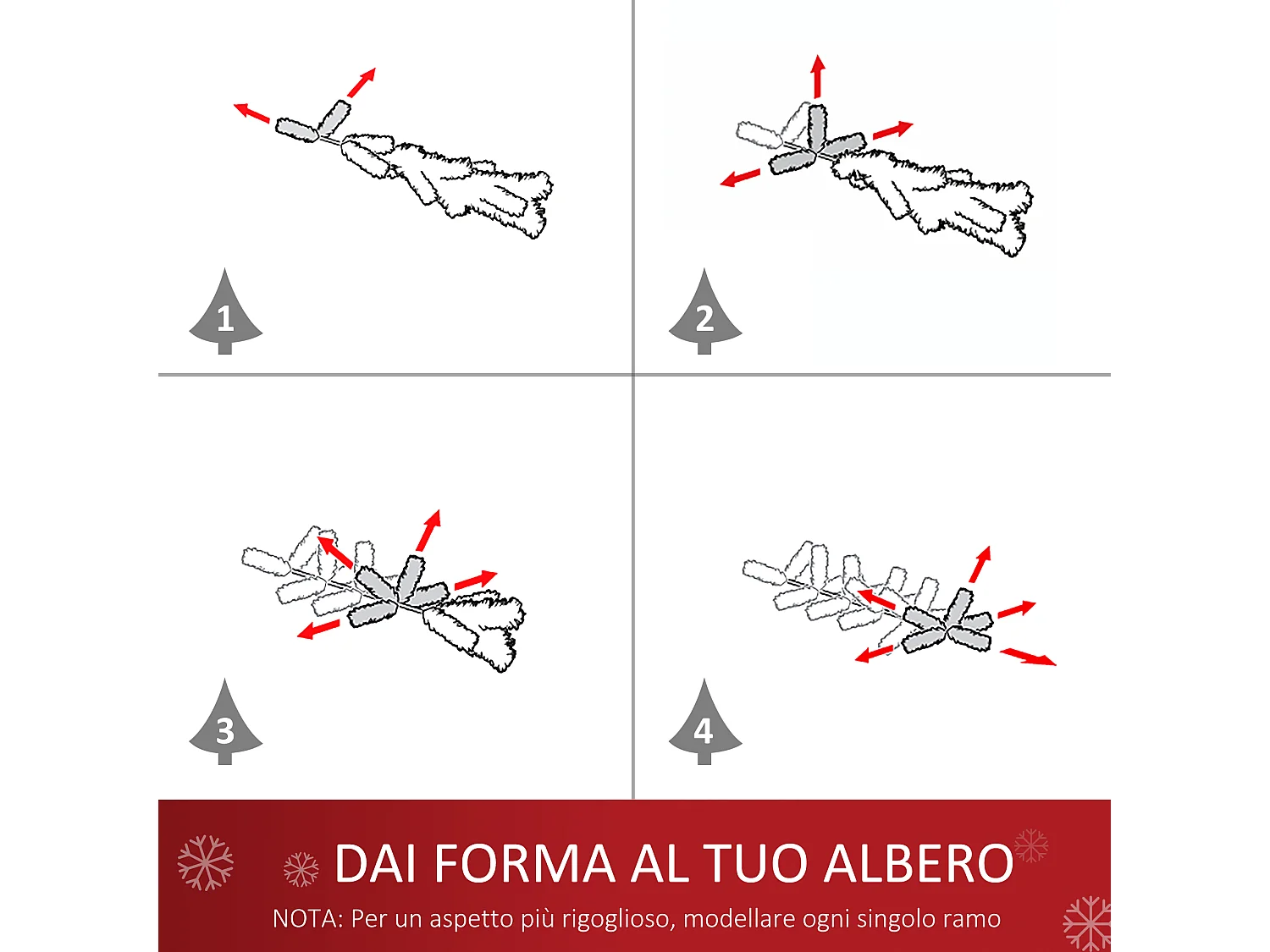 Albero di natale con led e rami in pvc multicolore