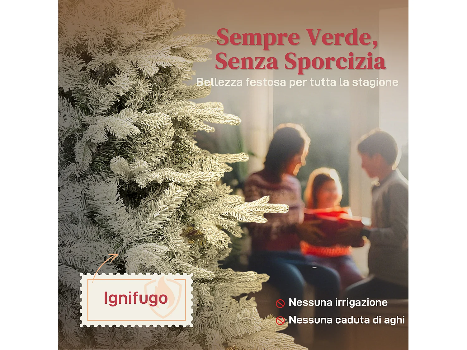 Albero di Natale innevato alto 180 cm con base in metallo pieghevole