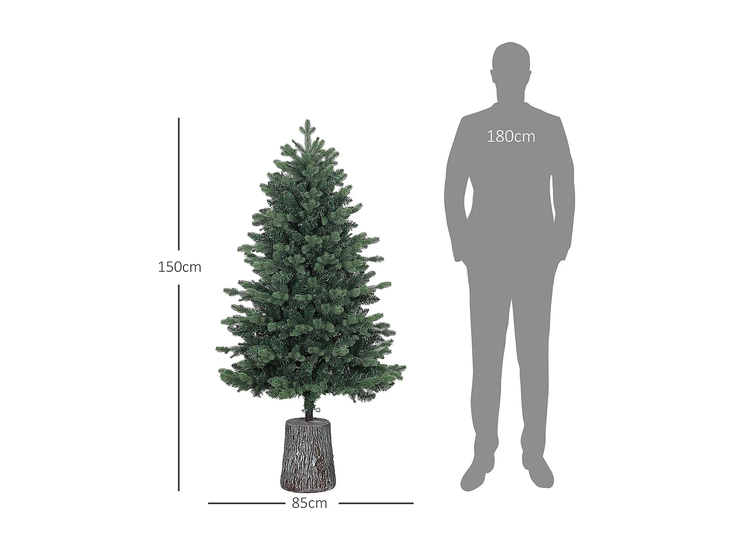 Albero di natale artificiale 150cm con 994 rami e base in resina