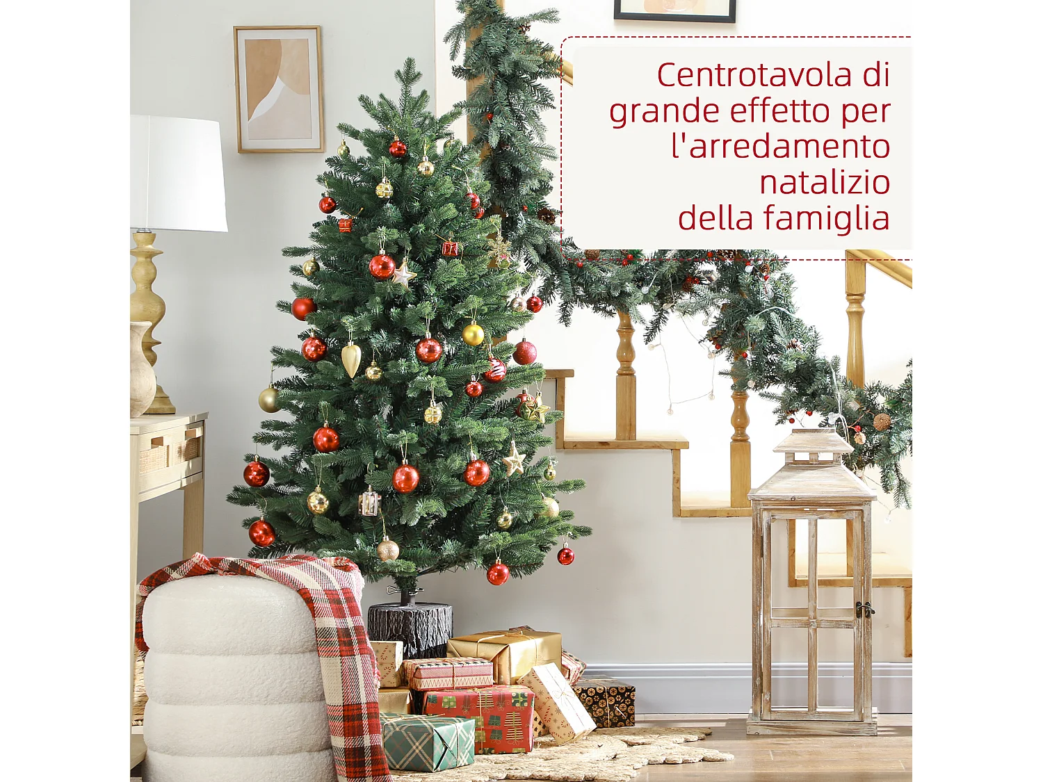 Albero di natale artificiale 150cm con 994 rami e base in resina