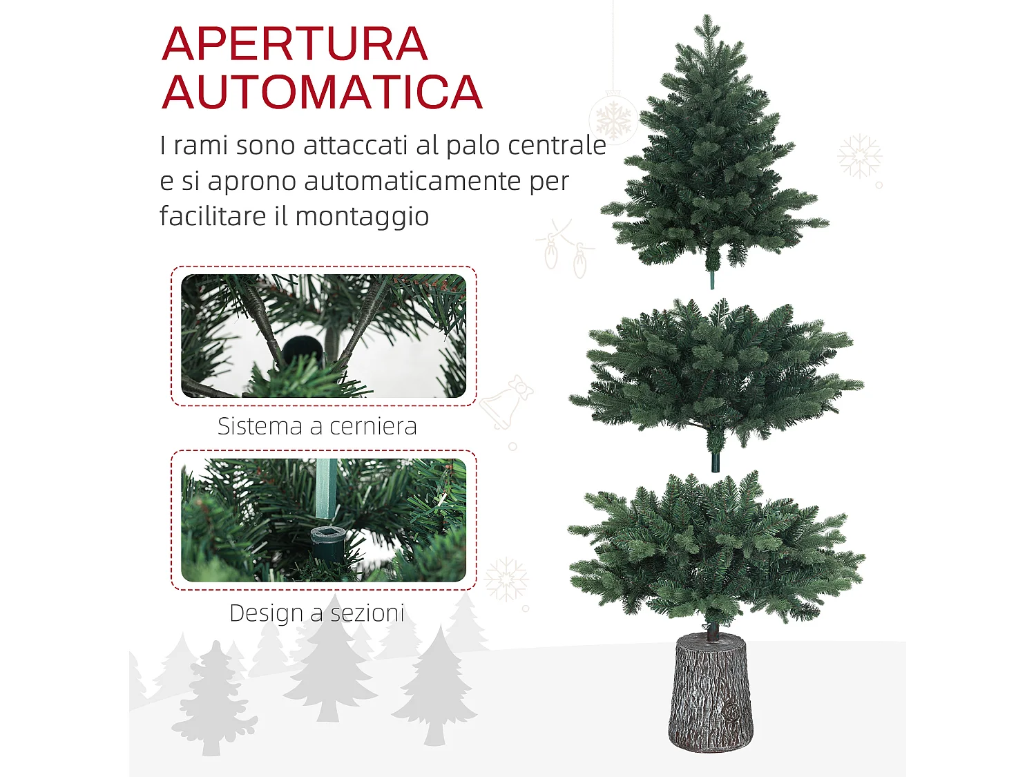 Albero di natale artificiale 150cm con 994 rami e base in resina